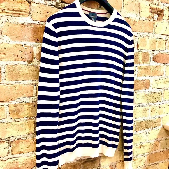 H&M Men's Fine Knit Nautical Striped Silk Sweater Medium - Picture 4 of 13